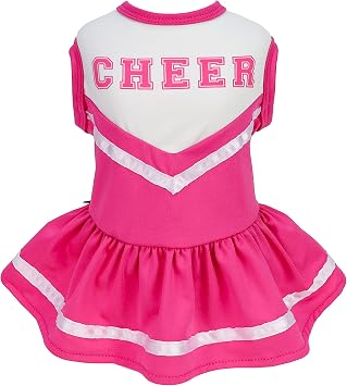 Fitwarm Cheerleader Dog Costume, Sporty Cheer Dog Dress for Small Dogs Girl, Pet Clothes Cat Outfits, Pink White, Small