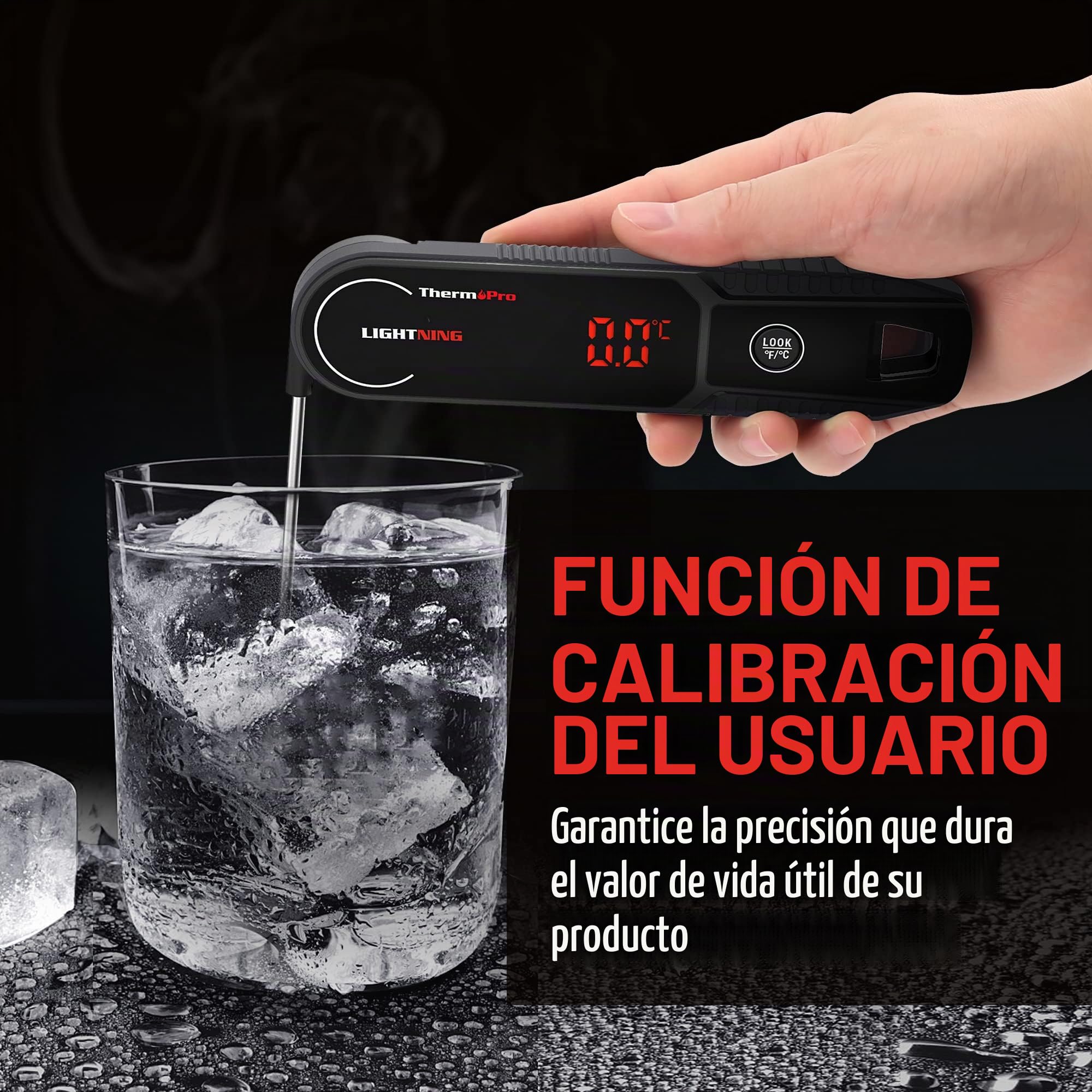 ThermoPro TP622 Termómetro Cocina de Lectura Instantánea, Termómetro Calibrable para Alimentos con Pantalla, Termómetro de Cocina Impermeable para Barbacoa Comida Liquidos Aceite Agua
