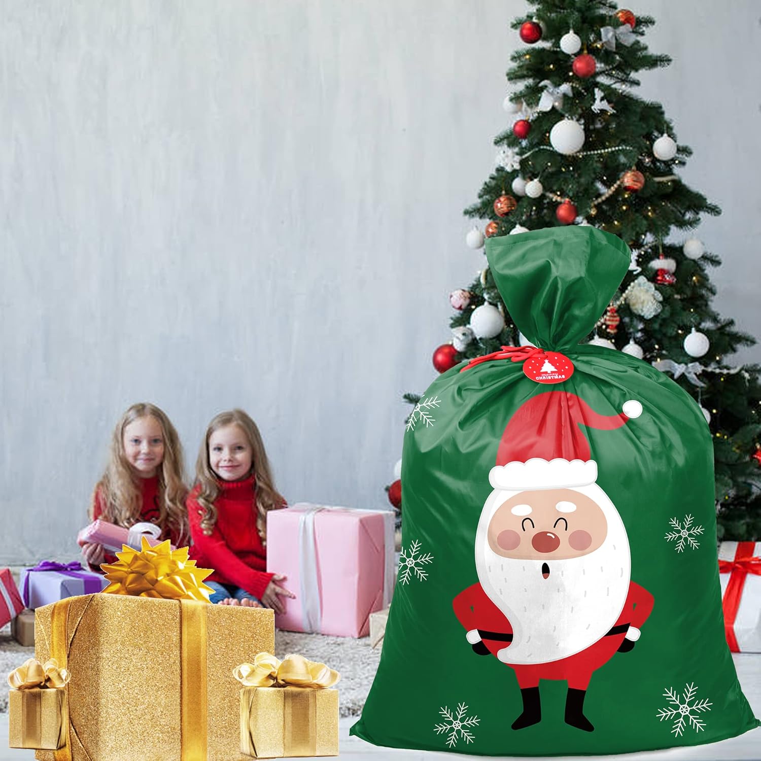 BeeGreen Green Giant Santa Sack Bag, Extra Large 56" H x 40" W for Huge Christmas Gifts, Reusable Fabric Gift Bags with Name Tag Card and Rope for Christmas(Santa Claus) - Image 7