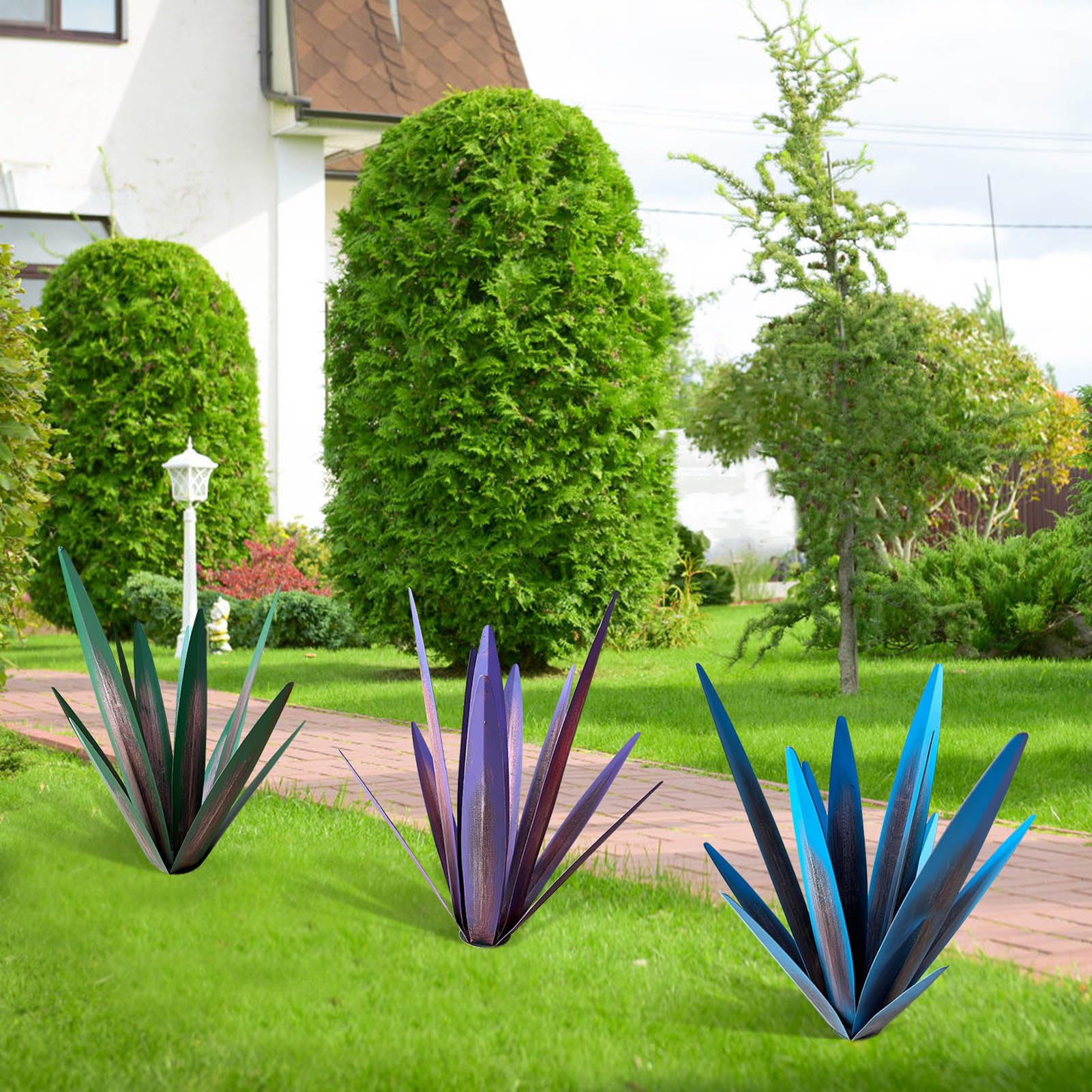 Tequila Scultura Rustica in Metallo Agave Piante Decorazione per la casa Rustico Dipinto a Mano in Metallo Agave Ornamento da Giardino Decorazione per Prato 25,6 Pollici/65 cm (Oro) (Verde)