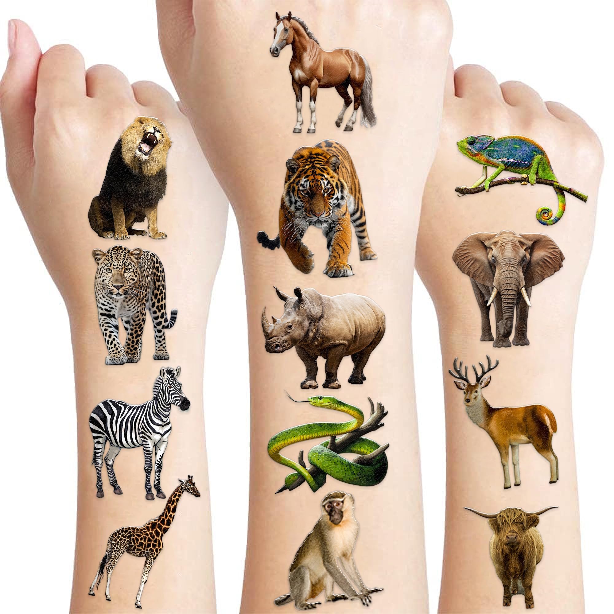 60 PCS Realistic Wildlife Jungle Animal Pre-Cut Temporary Tattoos for Kids