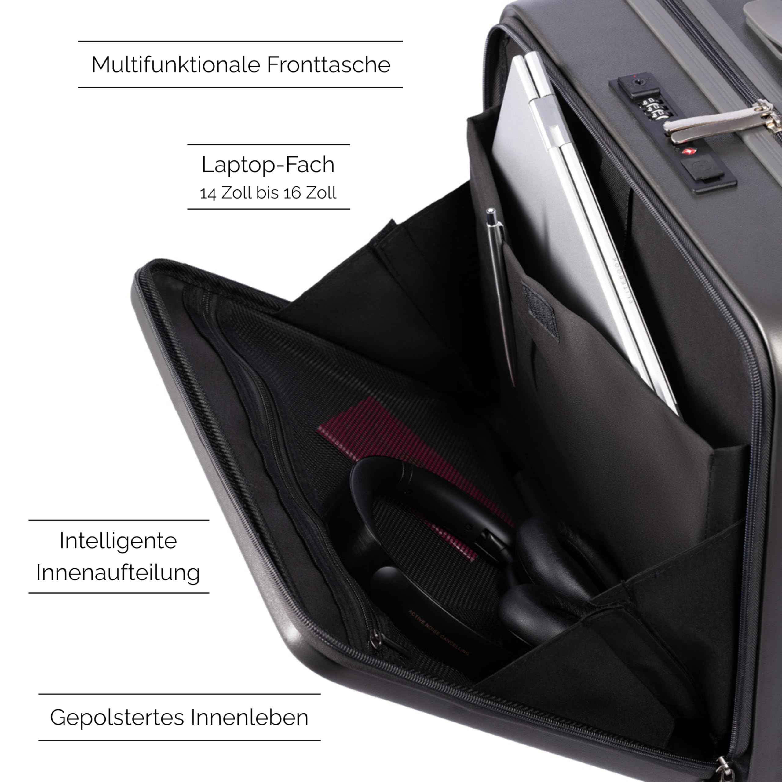 MAX & SONS Premium Business Trolley Kabinengepäck Leicht Rollen Koffer mit Laptopfach Handgepäck Reise Trolley für Geschäftsreisen