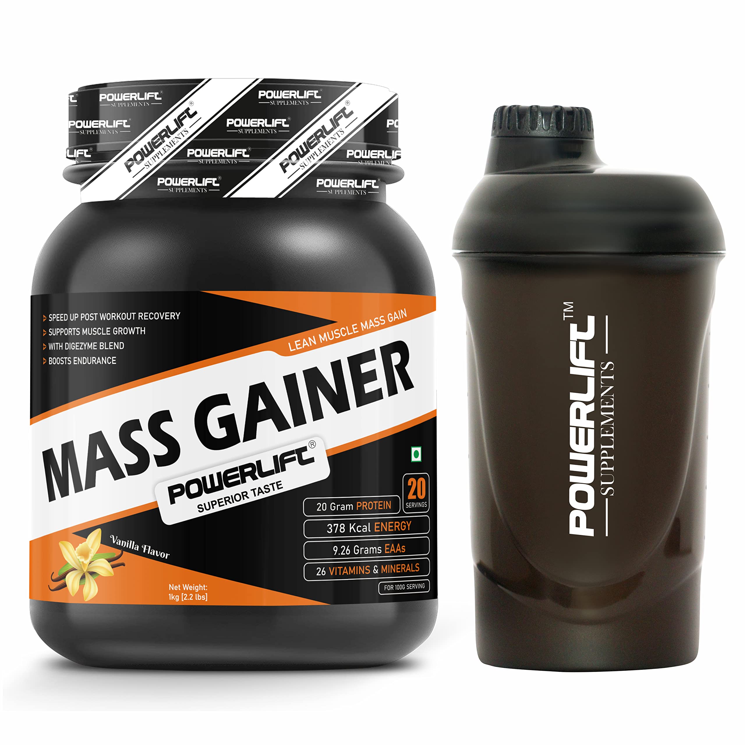 PowerLift Muscle Mass Gainer Protein Powder with Shaker (1kg Vanilla) High Protein Gainer For Muscles Gain | With Digezyme Blend, added Multivitamins & Minerals (B0BR2TJKXG) Amazon Price History, Amazon Price Tracker