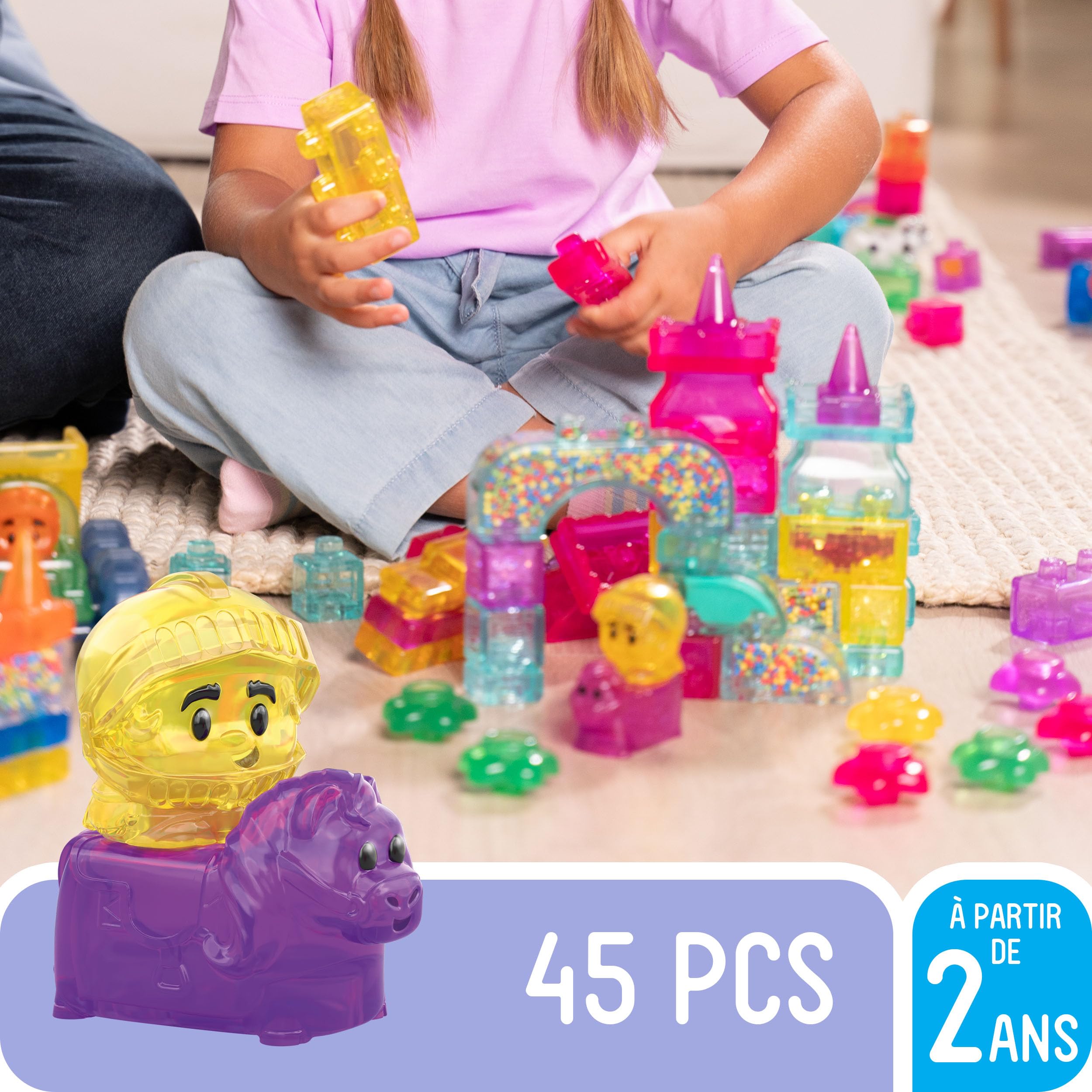 Goliath - Jelly BLOX – Château Princesse 45 Pièces – Blocs de Construction Squishy Sensoriels – 2 Princesses + Chevalier + Cheval – 100% sans Bobos – Jeux de Construction pour Enfants dès 2 Ans