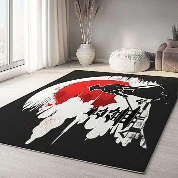 6 x 9 Area Rug Living Room Rugs - Washable Japanese Samurai, Japanese Style Soft Fluffy Non Slip Rug Low Pile Carpet for Bedroom Classroom Laundry Room Decor Indoor- Black