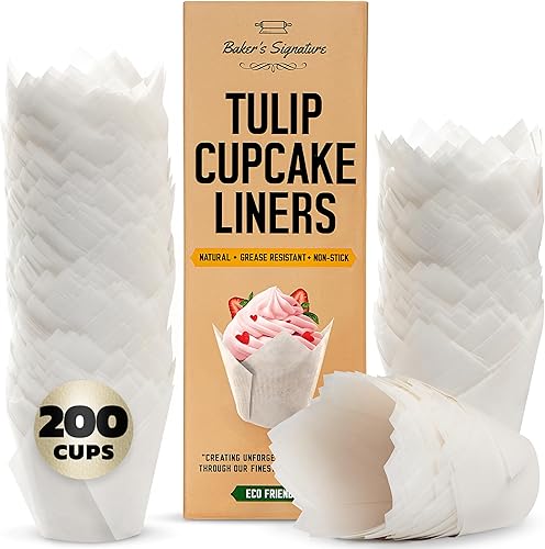 Miniatura 1 de Baker's Signature - Revestimientos para cupcakes de tulipán, forros para magdalenas para hornear  150 piezas de papel pergamino para cupcakes