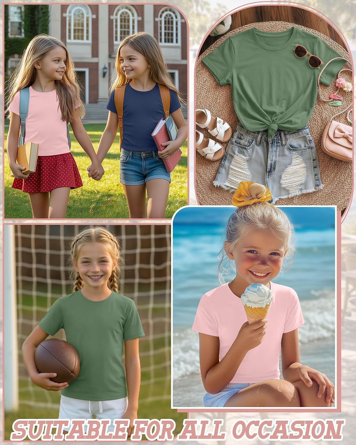 Girls Crewneck Short Sleeve Shirts