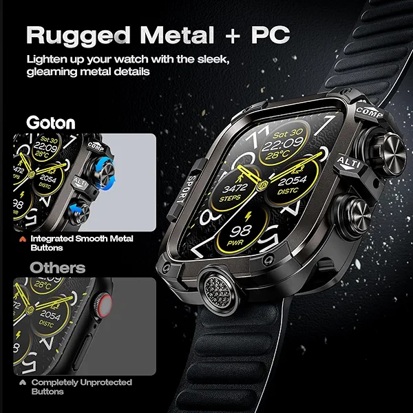 3 in 1 Goton Metal PC Case for Apple Watch Screen Protector 44mm, 360° Protective Rugged Tempered Glass Waterproof Face Cover Bumper for Apple Watch SE 3/SE 2/SE, Sereies 6/5/4, 44mm Black