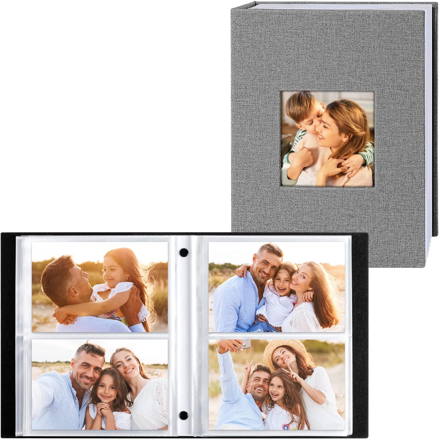 Ywlake Photo Album 4x6 200 Pockets 2 Packs, Linen Photo Albums Holds 200 Horizontal Pictures Only Grey