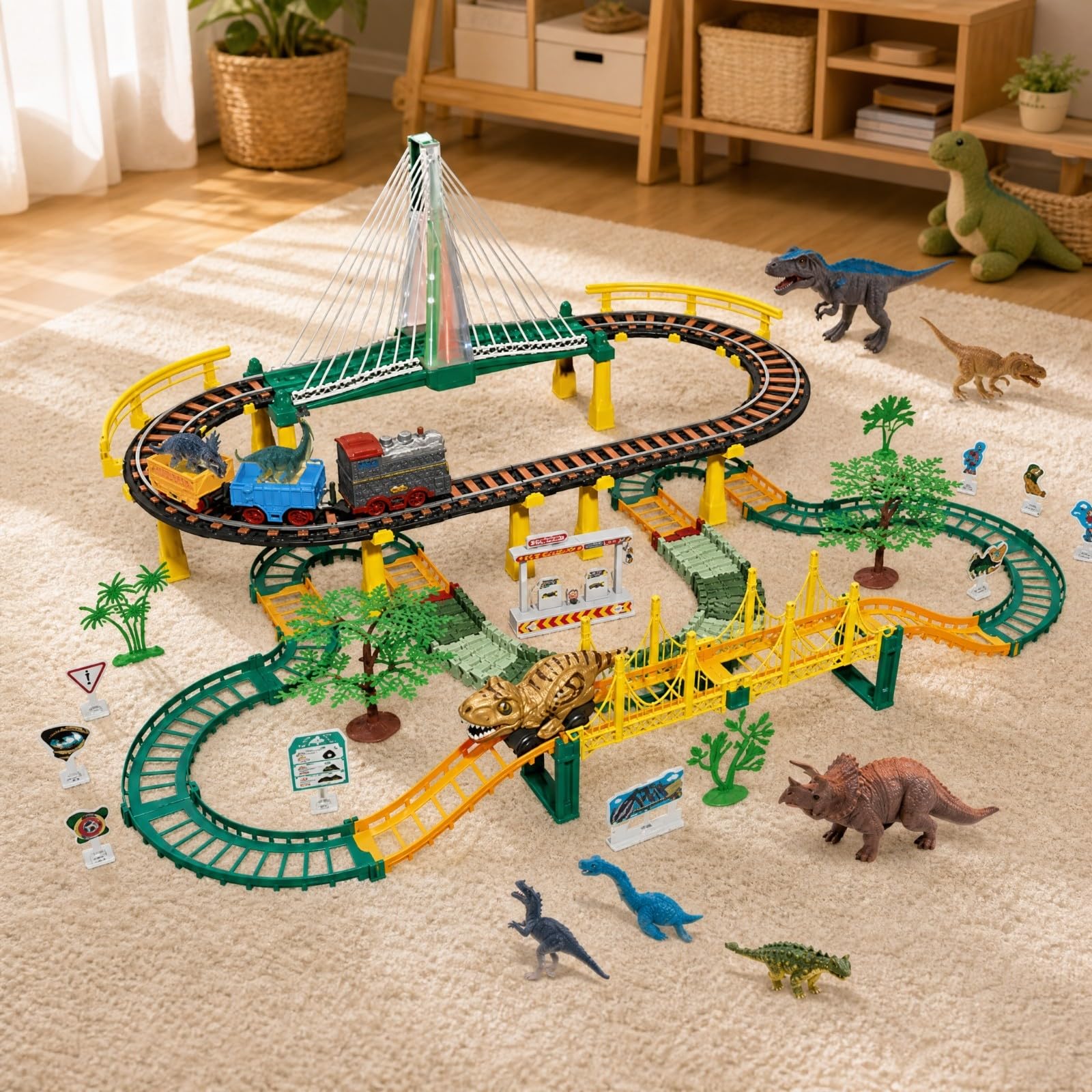 Gioclo Ferroviario con Dinosauro Elettrico Senza Schermo Set di Costruzioni con Binari e Dinosauri Sicuro Ferrovia Gioclo 177 Pezzi, con Cacciavite