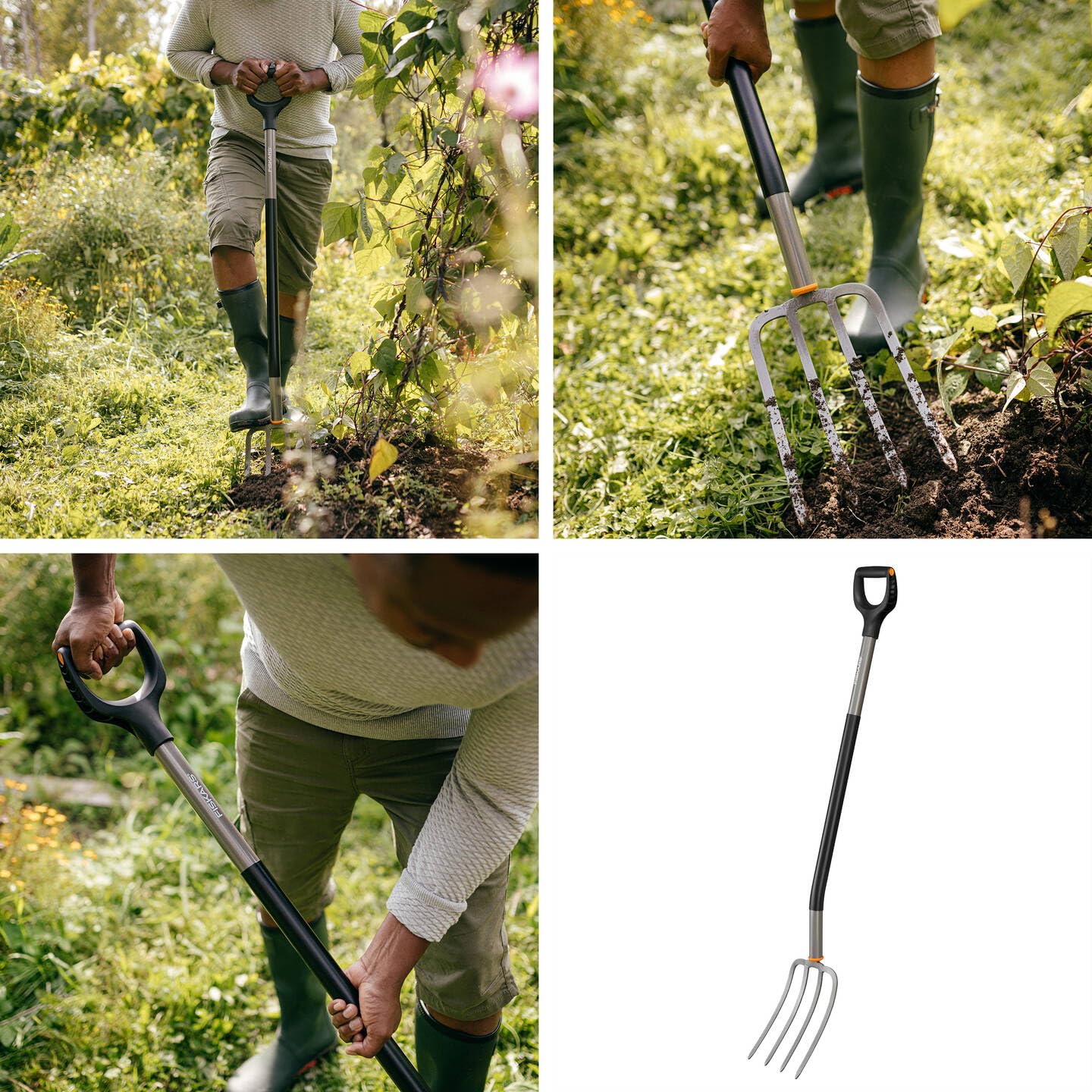 Fiskars Fourche à bêcher pour sols durs et pierreux, Avec 4 dents, Longueur : 132 cm, Acier au bore de haute qualité, Gris/noir, Ergonomic, 1070679