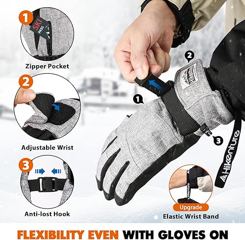 Miniatura 4 de Hikenture Ski Gloves Snow Gloves for Men&Women, 3M Thinsulate Waterproof Snowboard Gloves, Insulated Touchscreen Snowmobile Gloves for Cold Weather,