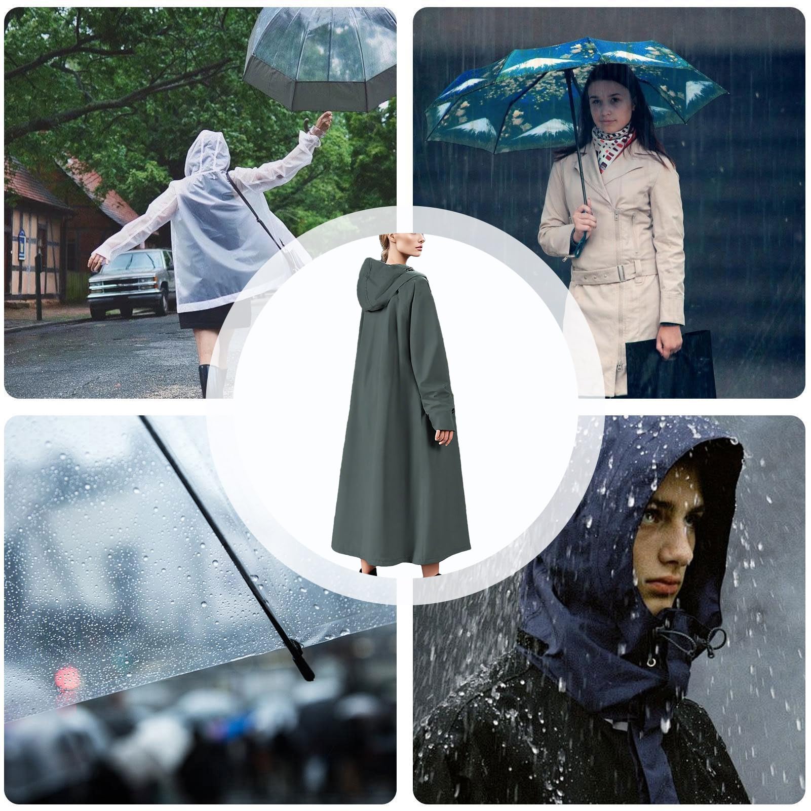 Manteau de pluie long, veste de pluie imperméable longue | Trench coupe-vent pliable poncho coupe-vent pour vélo, trajets en déplacement, pêche