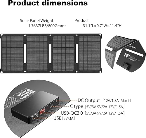Miniatura 6 de Cargador solar plegable de 4 paneles de 28 W, alta eficiencia, USB-C y USB-A de carga rápida, ligero, compacto, ideal para iPhone, Android, camping,