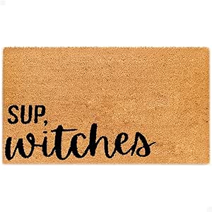 THEODORE MAGNUS Halloween Door Mat - Welcome Mat for Front Door with Non-Slip Backing - Durable Doormat - Perfect for Outside Entrance Matt - Outdoor/Indoor - Sup, Witches - 17&#34; x 30&#34;