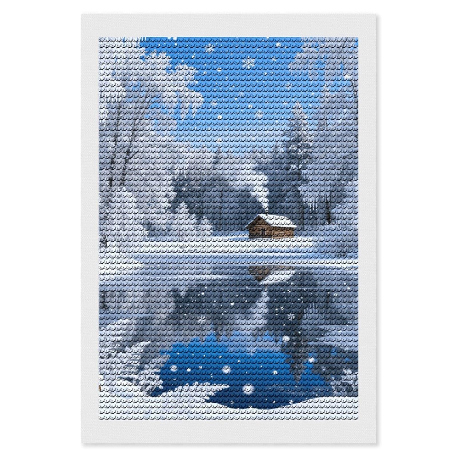 DWVTSLH Snow Forest Cabin Diamond Painting Kits for Adults, Personalized Diamond Photo Art Full Drill, DIY 5D Diamond Art Painting Kits for Beginners, Home Wall Decor 8"x12"