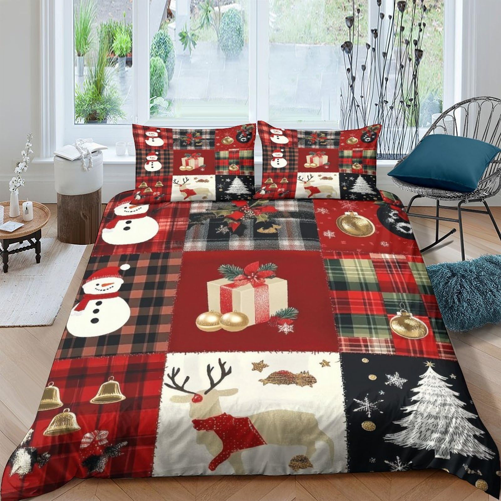 Ctjqhvkz Style-3 3D Printed Christmas Patchwork Fitted Sheet Microfiber Soft Festive Deer Mattress Cover For Bedroom Guest Room Decor Single（135X200cm）