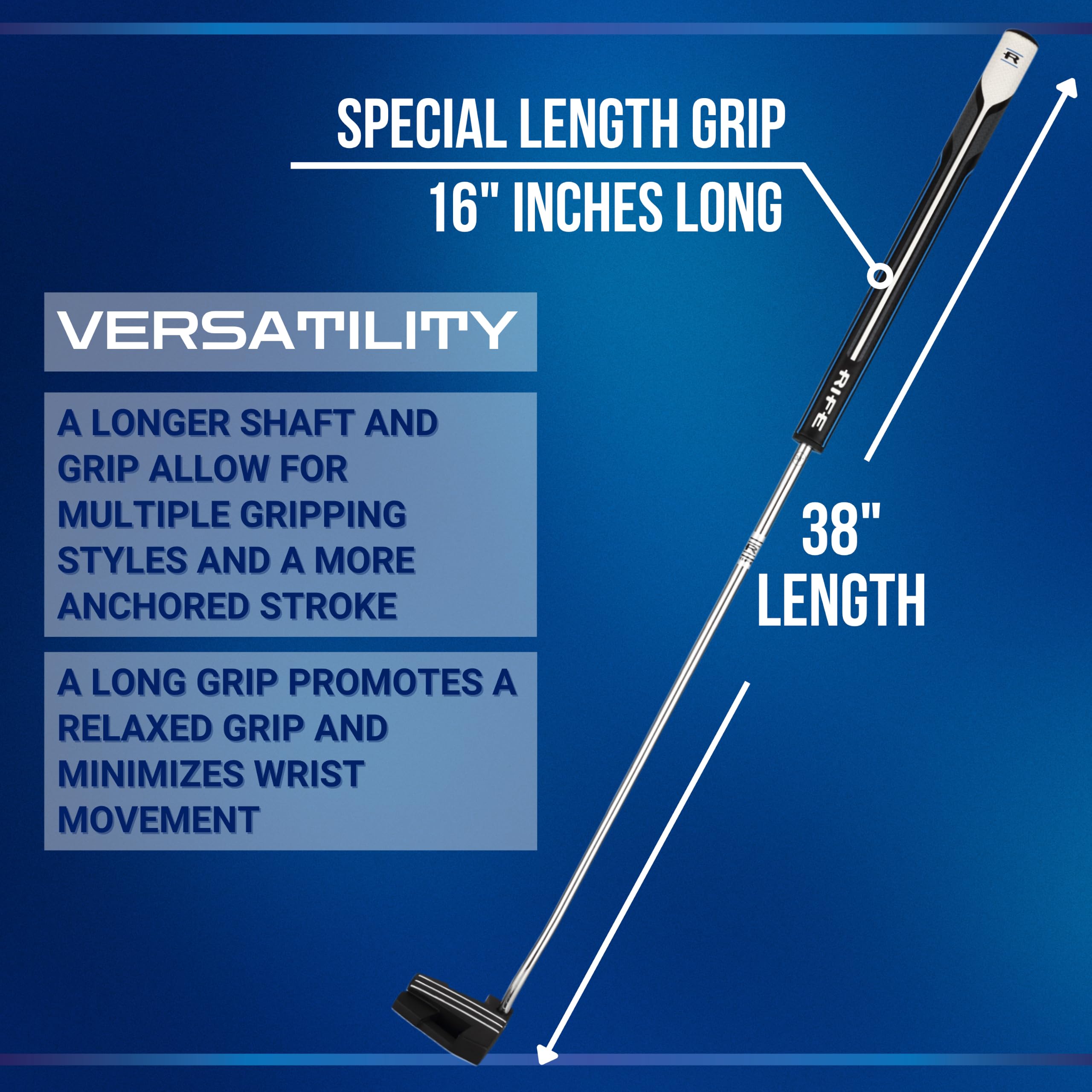 Rife ENZO Putter - Putter extralargo de 38 pulgadas de longitud total con agarre extra largo para putter de golf