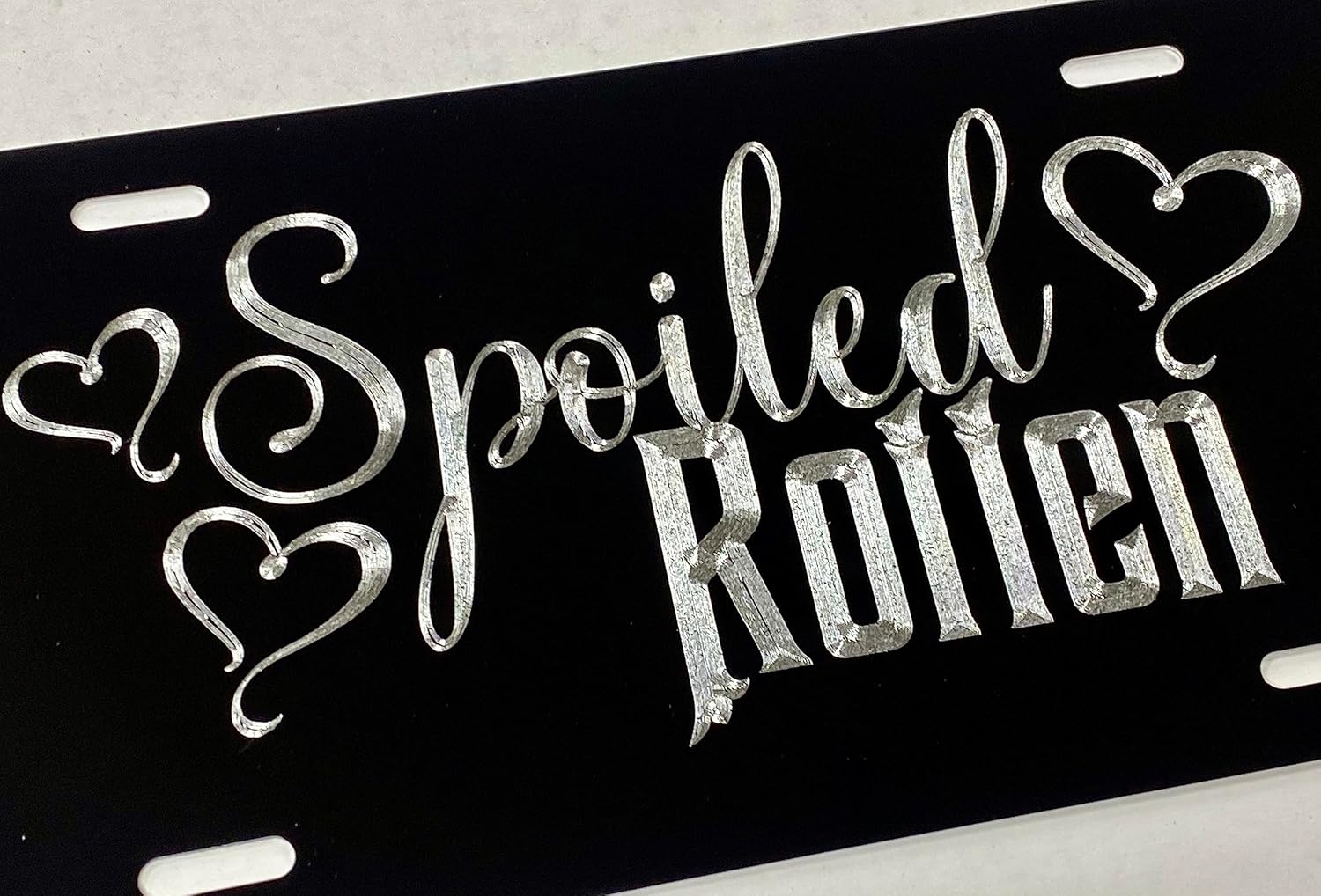 New Spoiled Rotten Diamond Etched Engraved License Plate Car Tag Gift, Gloss Black, Standard, 1550