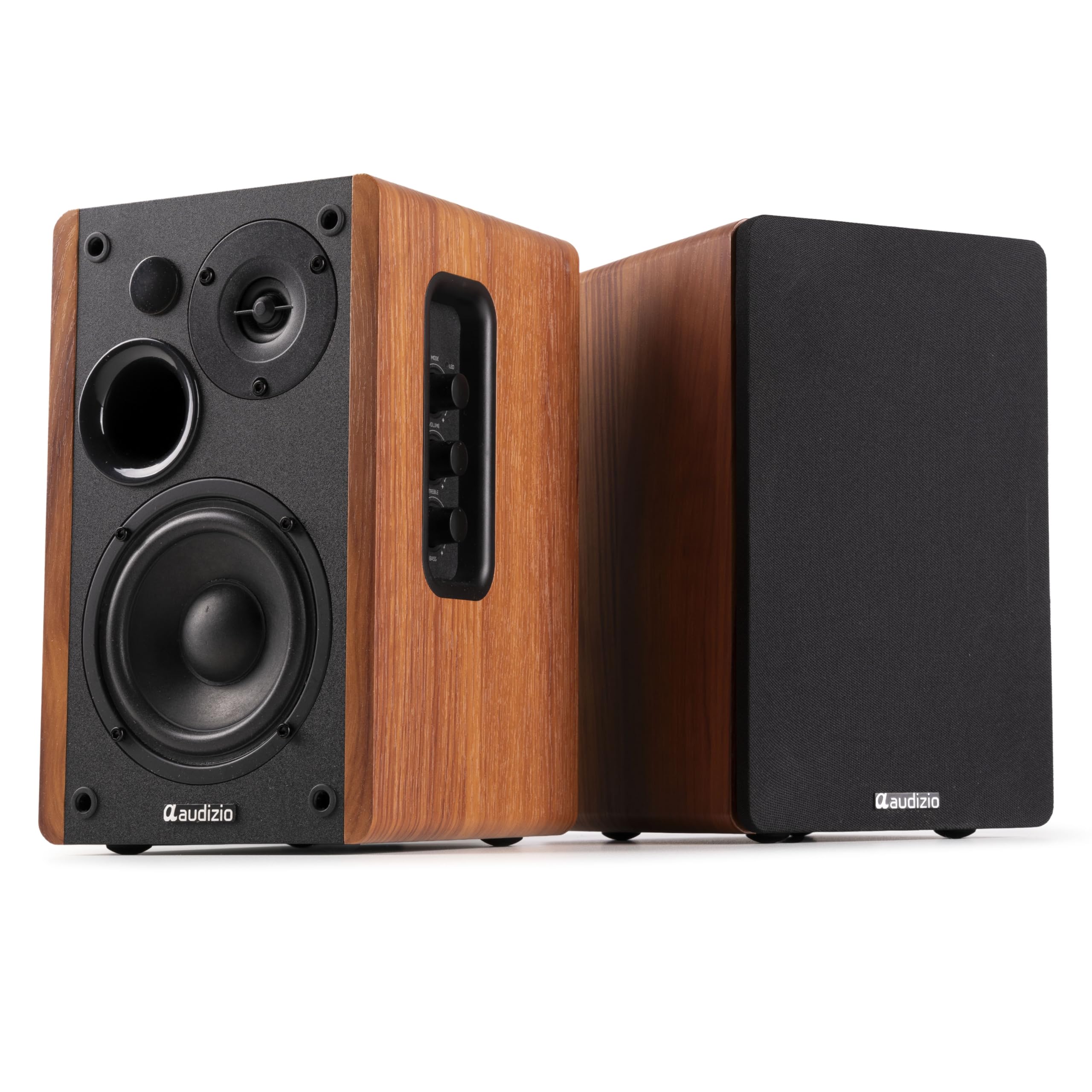 Enceintes Bibliothèque Actives Audizio KS01 - 80W, Bluetooth 5.0, Réglages Graves/aigus, Finition Bois
