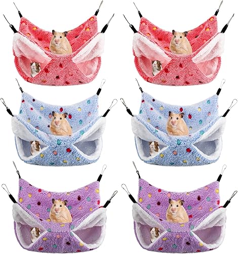 Sadnyy Hamaca de 6 piezas para conejillo de indias, cama de hurón de doble capa, hamaca colgante para animales pequeños, hamaca para mascotas,