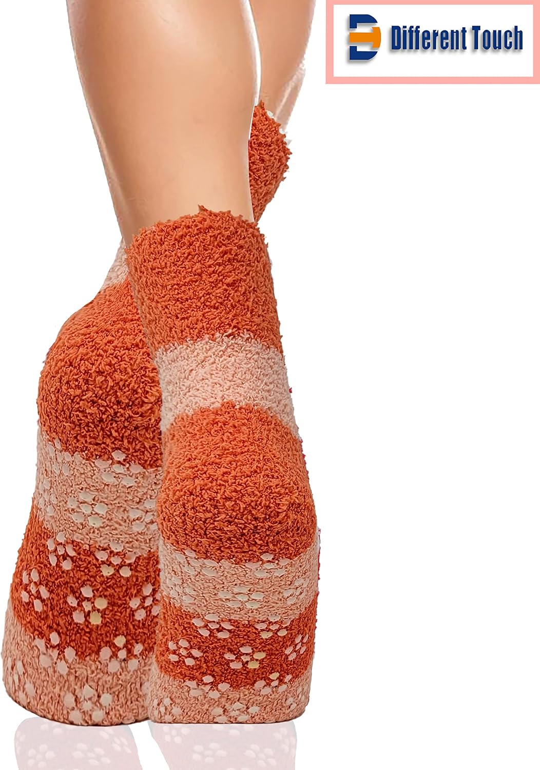 Different Touch 6 Pairs Super Soft Non-skid Cozy Fuzzy Winter Slipper Socks (9-11, Stripes B)