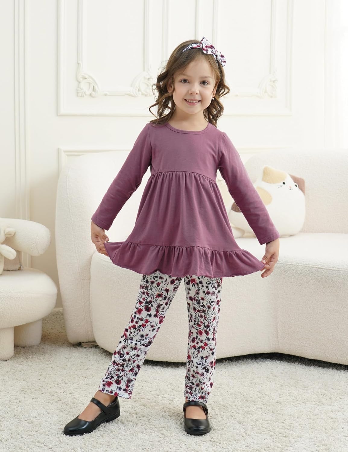 Toddler Girl Clothes Long Sleeve Ruffle Dress Top and Jeans Pants Toddler Girl Fall Outfits - Image 3