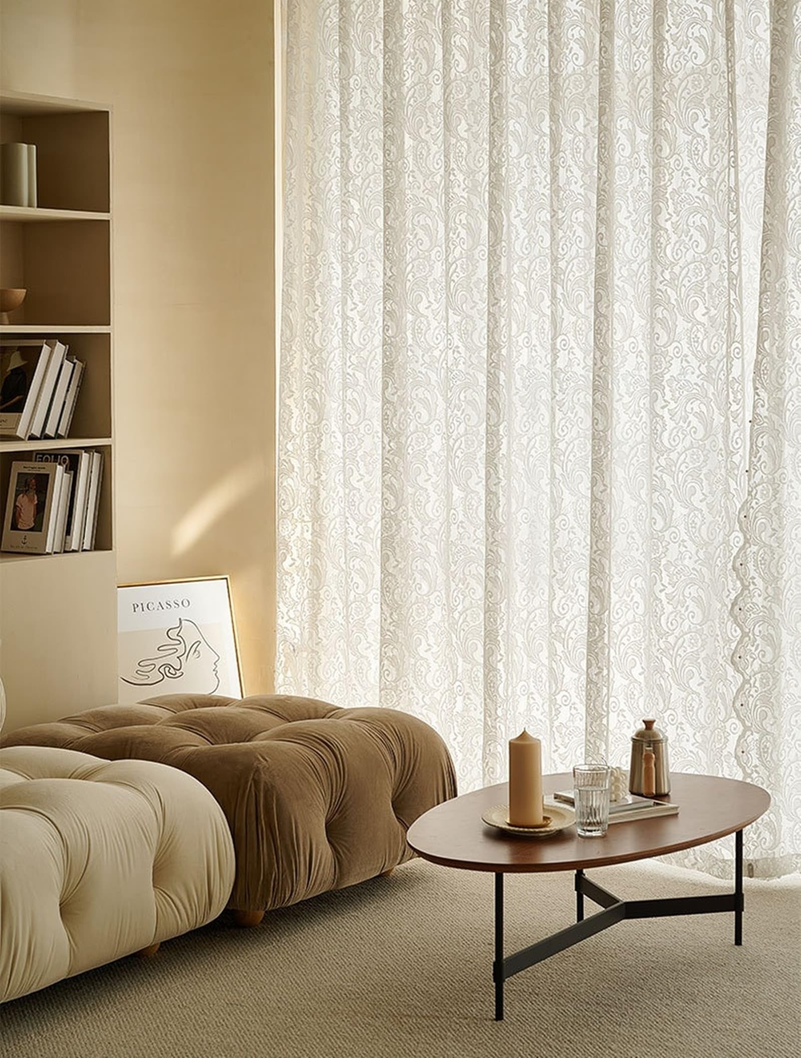 Schlafzimmer Gardiene Weiss Spitze Blume Bestickt mit Ösen, Voile Vorhänge Lichtdurchlässig 2 Stück Fenster Vorhang für Wohnzimmer, 183x132 cm