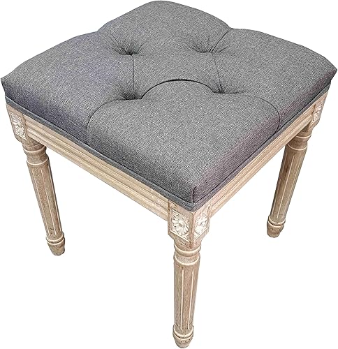 Yusong Taburete de tocador, asiento tapizado para sala de maquillaje, banco de dormitorio pequeño vintage con tela copetuda para sala de estar,