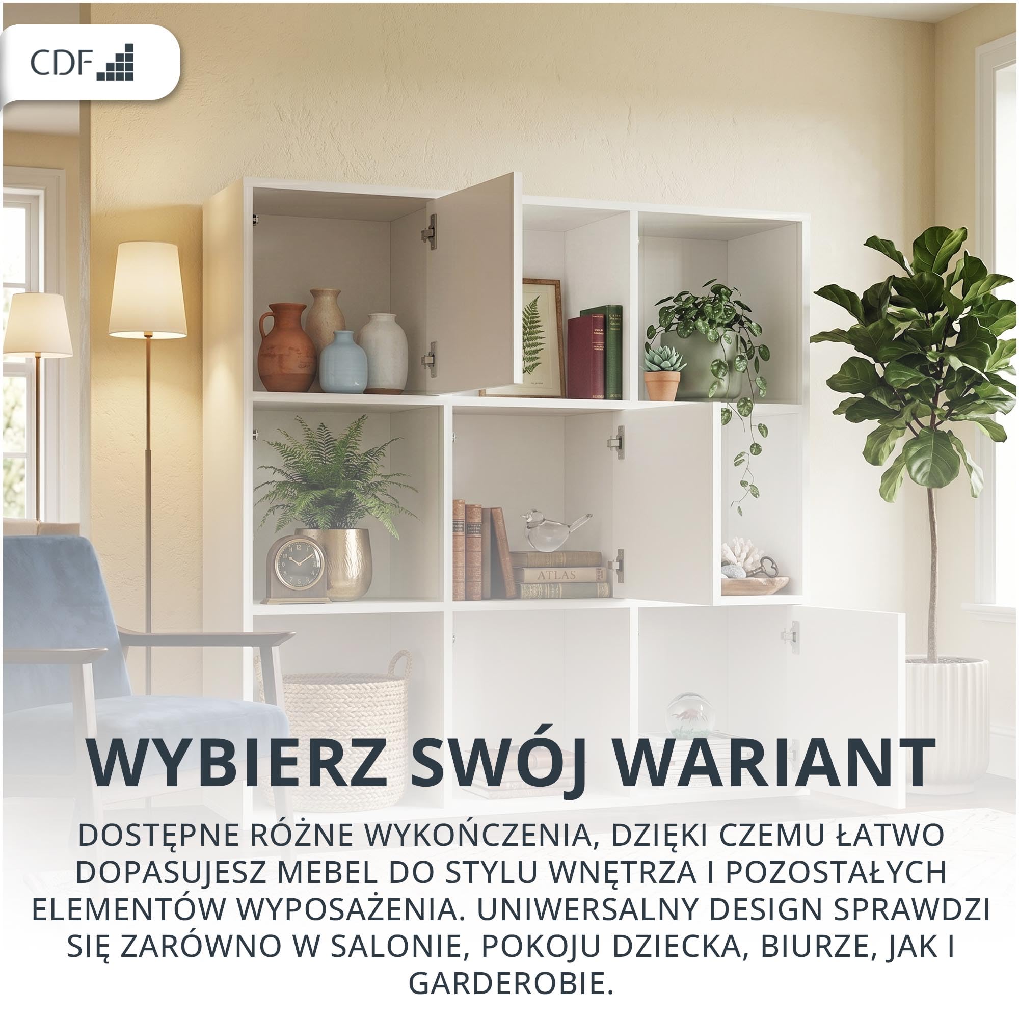 CDF Regał Komorowy Szafka Otwarte Półki 2x3 3x Drzwi do Salonu Sypialni Przedpokoju Pokoju Dziecięcego – na Dokumenty Segregatory Zabawki Dekoracje Nowoczesny - Zabudowany Malax 3x3 Biel Mat