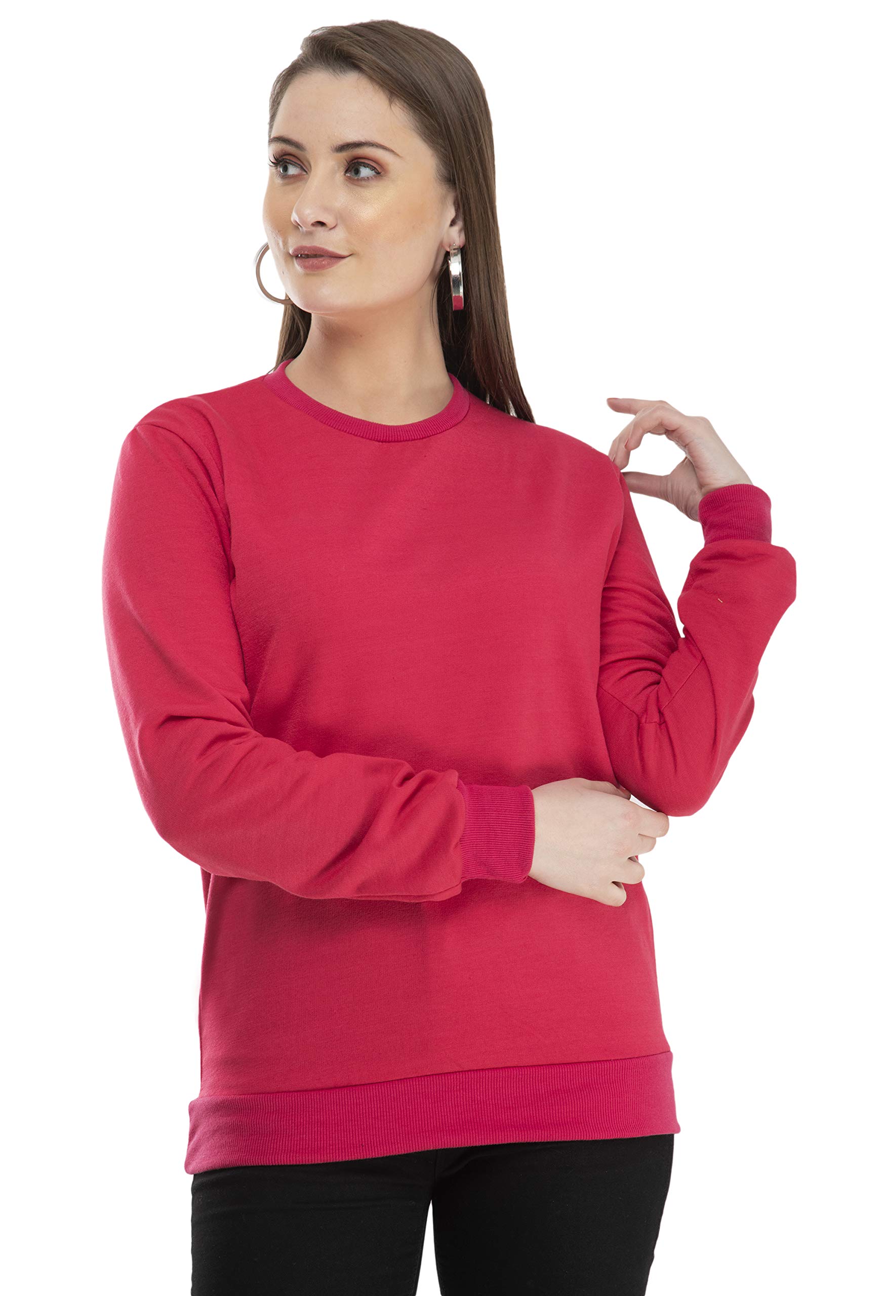 Women Fleece Crew Neck Sweatshirt (31100-37-IW-Y-P1-XXXL_Magenta_3XL)-image-22