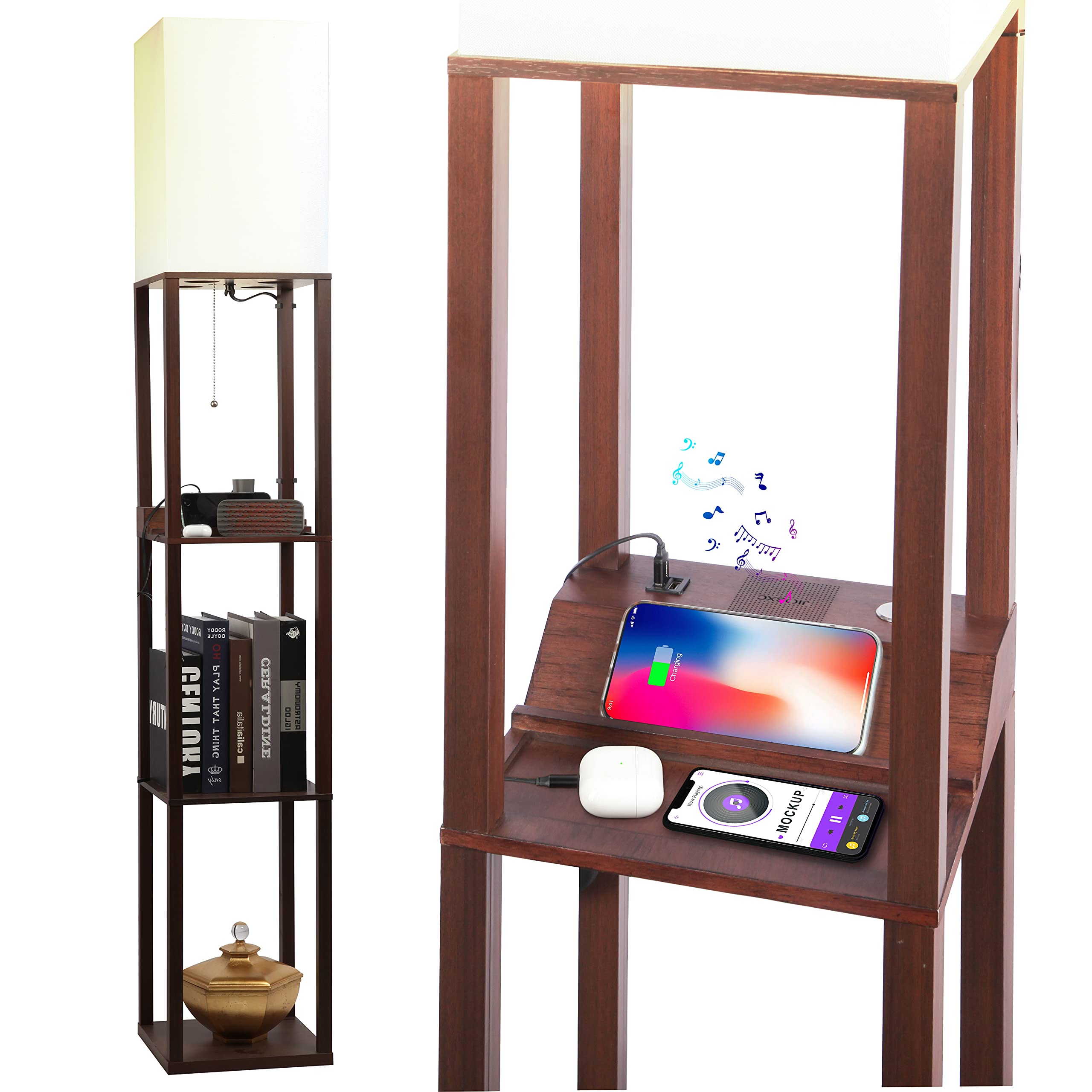 Buy Brown Shelf Floor Lamps with USB Charging Ports and Wireless