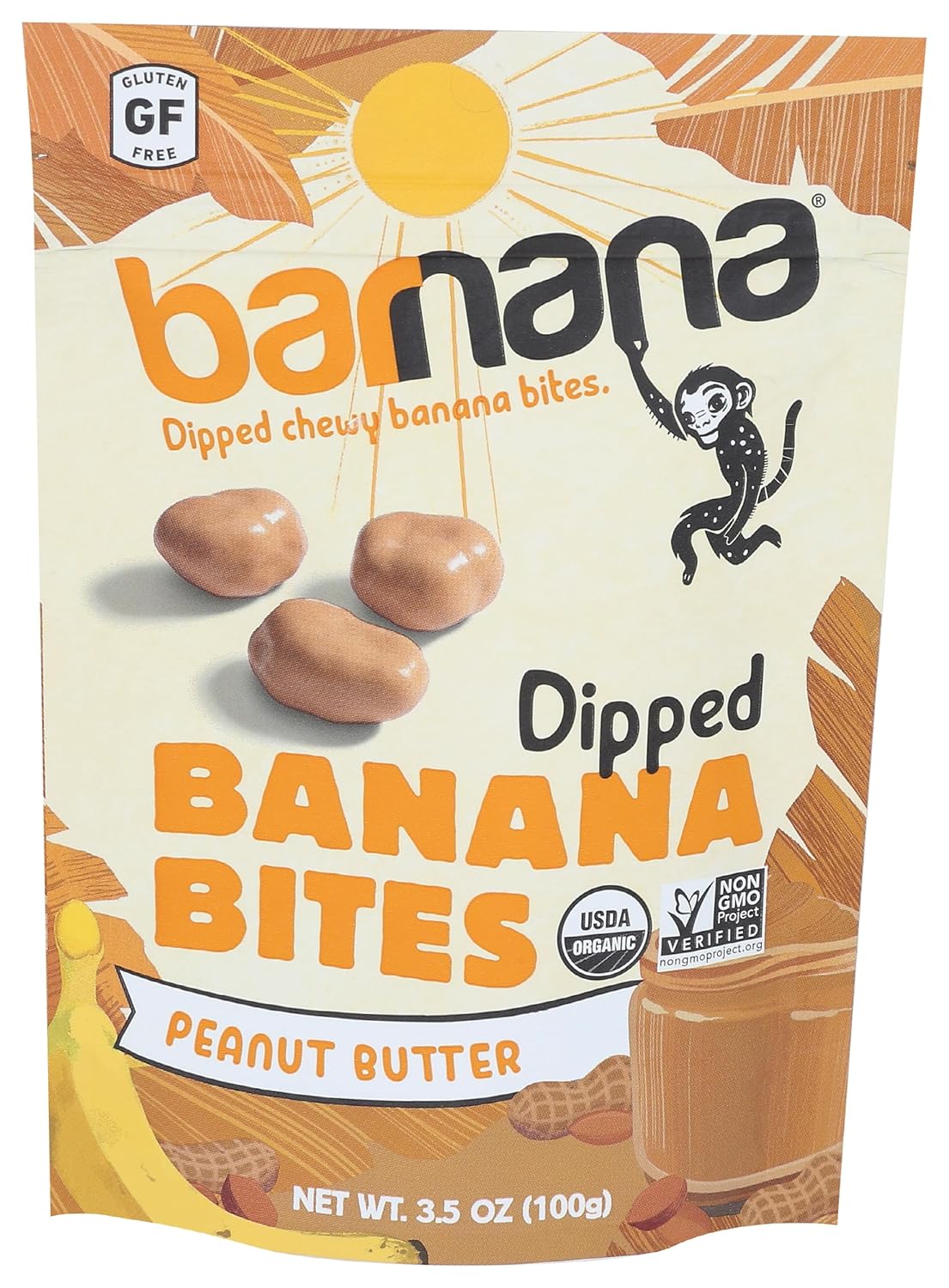 Barnana Organic Peanut Butter Dipped Chewy Banana Bites - Vegan Non-GMO Healthy Snacks 3.5oz