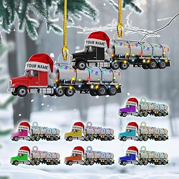 Personalized Truck Ornament 2025, Custom Name Semi Truck, Tanker & Monster Truck Christmas Tree Decoration, Holiday Vehicle Keepsake in 2D Acrylic, Ceramic or Wood 4