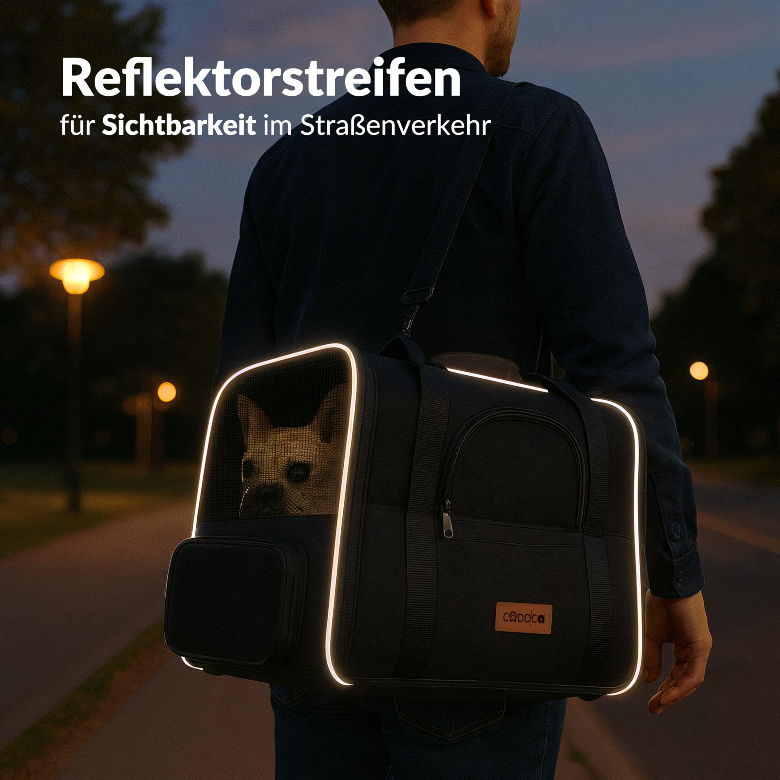 CADOCA® Transportbox Katzen bis 20kg faltbar Sonnen- und Regendach Schultergurt mit Napf Atmungsaktiv Komfortabel Wendekissen Haustier Katzenbox Tragetasche Hunde Auto Anthrazit