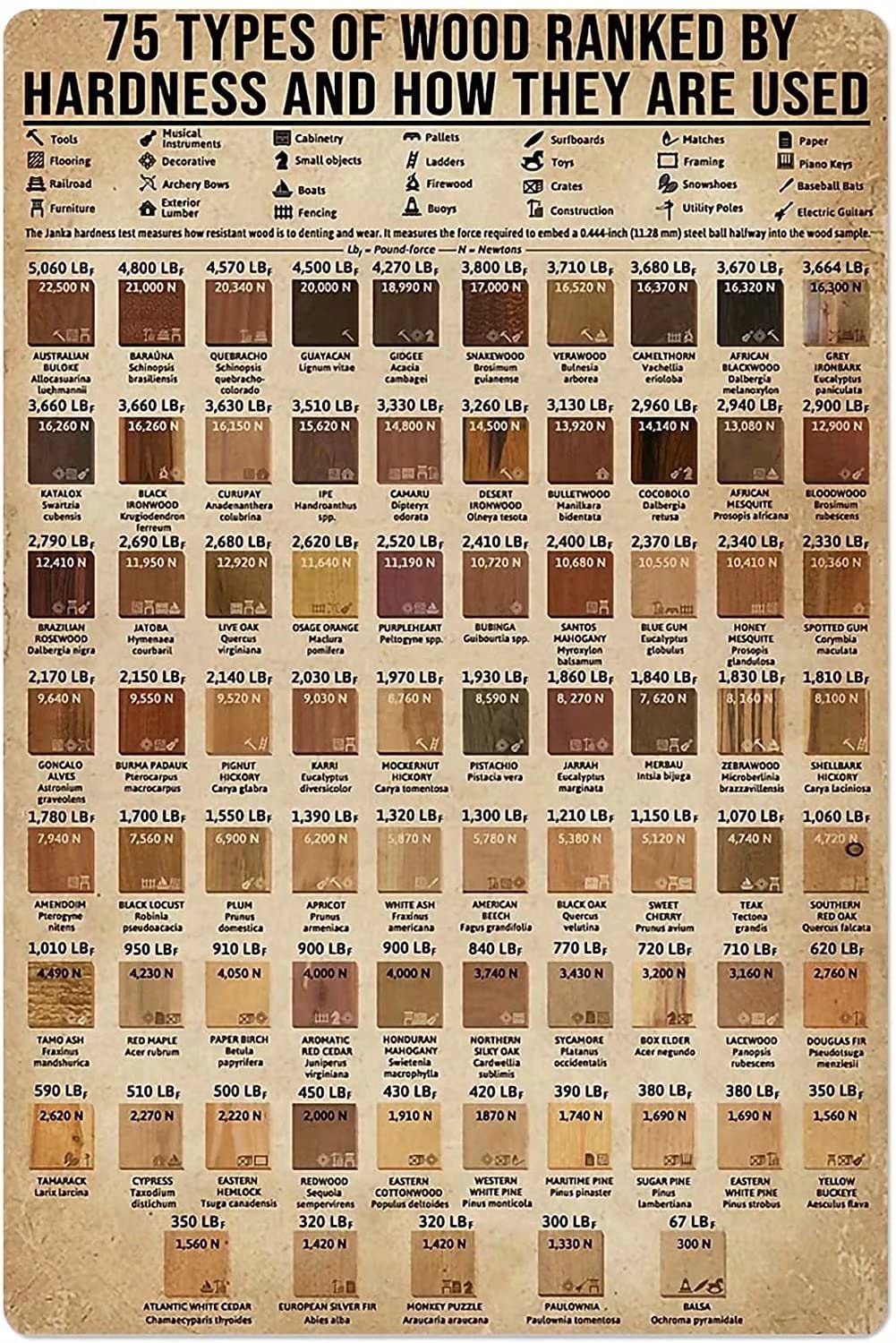 Tin Sign Wood Knowledge Nostalgic Tin Signs Funny Poster Art Wall Decor for Pub Bar Vintage Wall Stickers 8x12 Inch