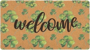 St. Patricks-Day-Clovers-Welcome-Mats Outdoor-Entrance Coir Green Door Mat | Non-Slip PVC Backing,Heavy Duty,St. Patricks Day Front Door Mat for Outdoor Indoor 17 x 29 Inch