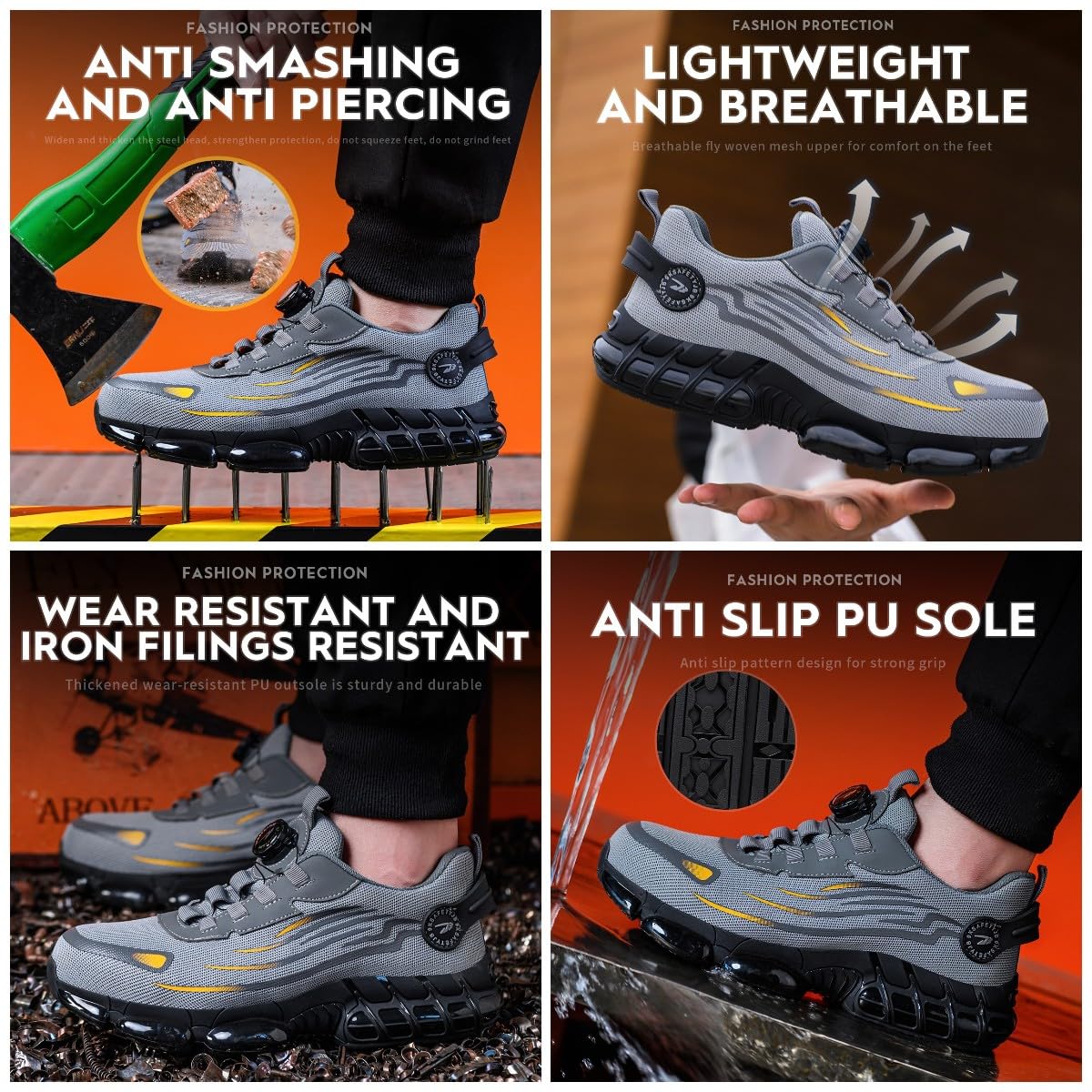 Dajingkj Damskie buty robocze, lekkie trendy, z pokrętłem, buty ochronne, oddychające, stalowe noski