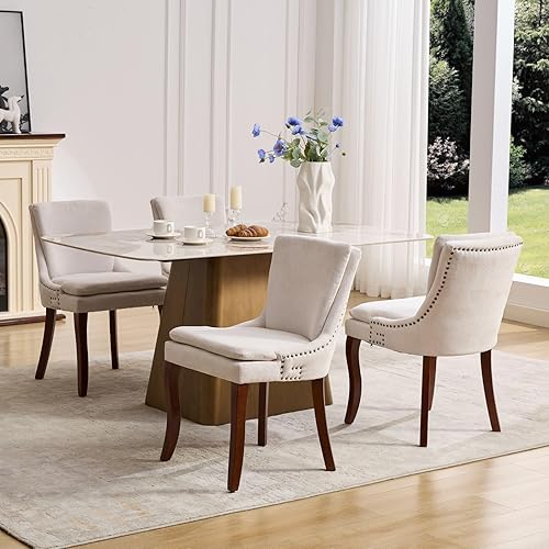 Miniatura 2 de Aoowow Juego de 2 sillas de comedor modernas, sillas de tela para cocina, comedor, silla auxiliar tapizada acolchada de doble capa con respaldo