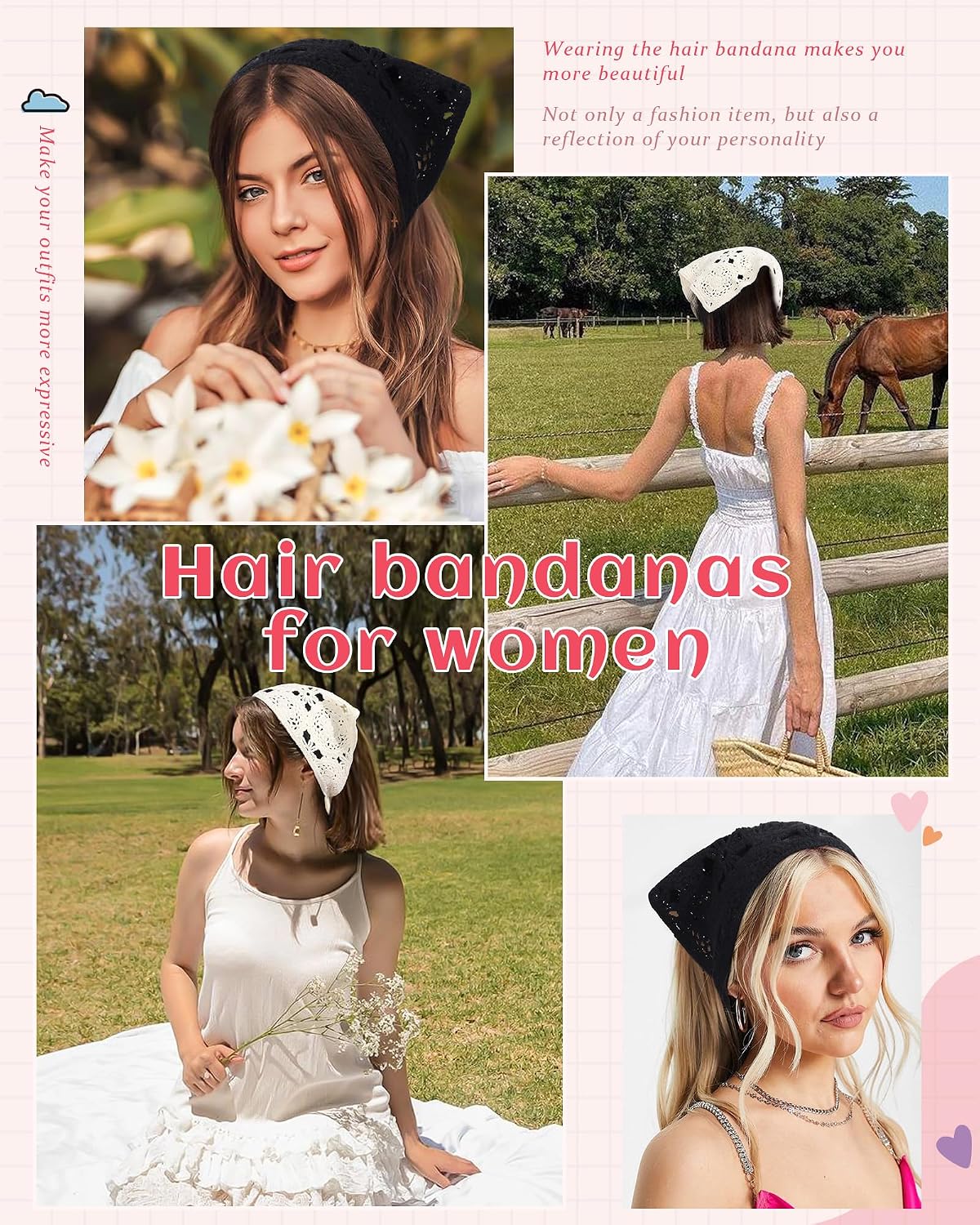 HAIMEIKANG Floral Crochet Hair Bandanas Headscarf 2 PCS Women Hair Scarf Daisy Headband Vintage Head Kerchief for Girls