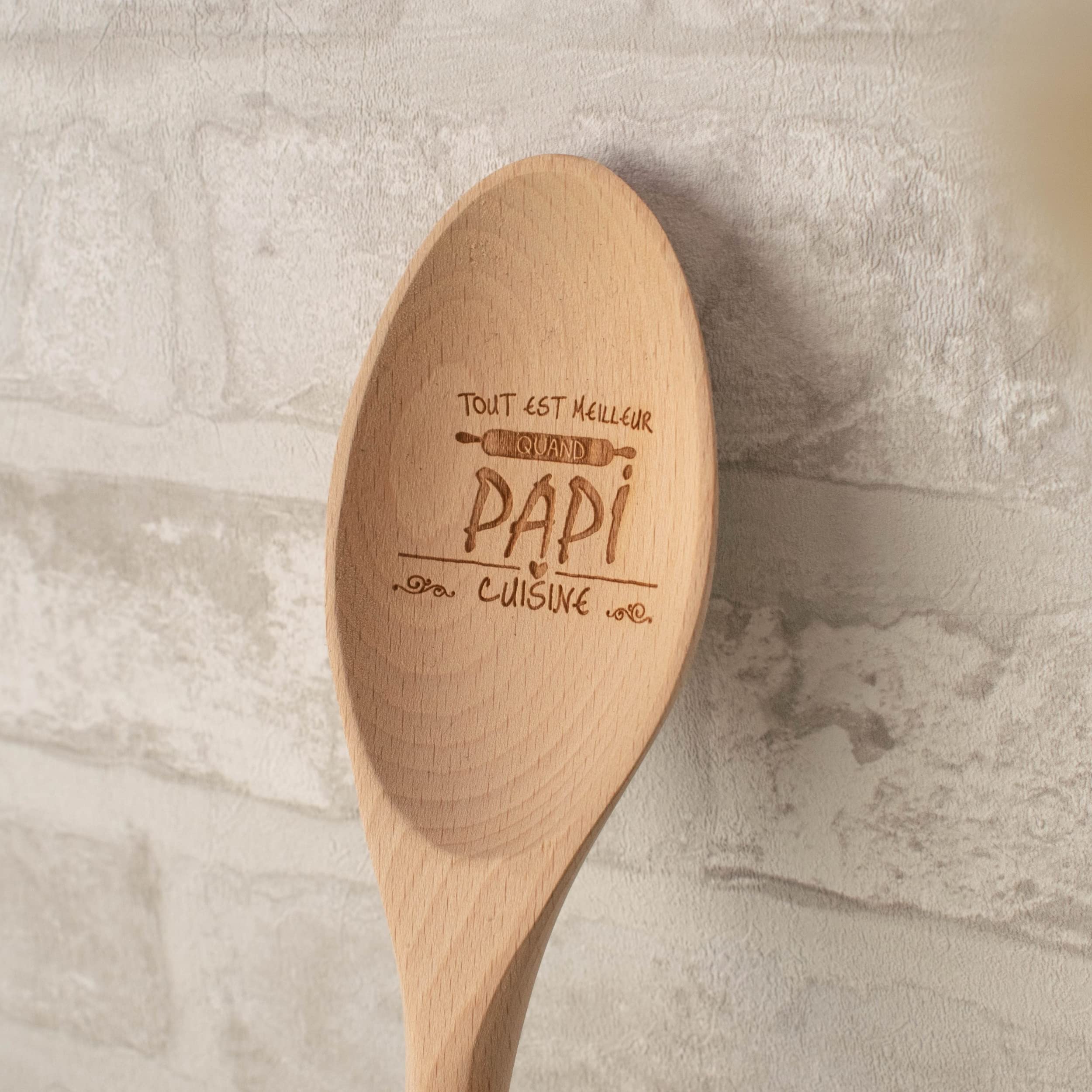 ERNESTINE - Cuillère En Bois Papa Personnalisée Avec Texte - Cadeau Papa Cuisine - Cadeau Papas Anniversaire Noël Fête Des Pères - Ustensile Cuisine Bois Naturel Gravé - Fête Papas Spatule