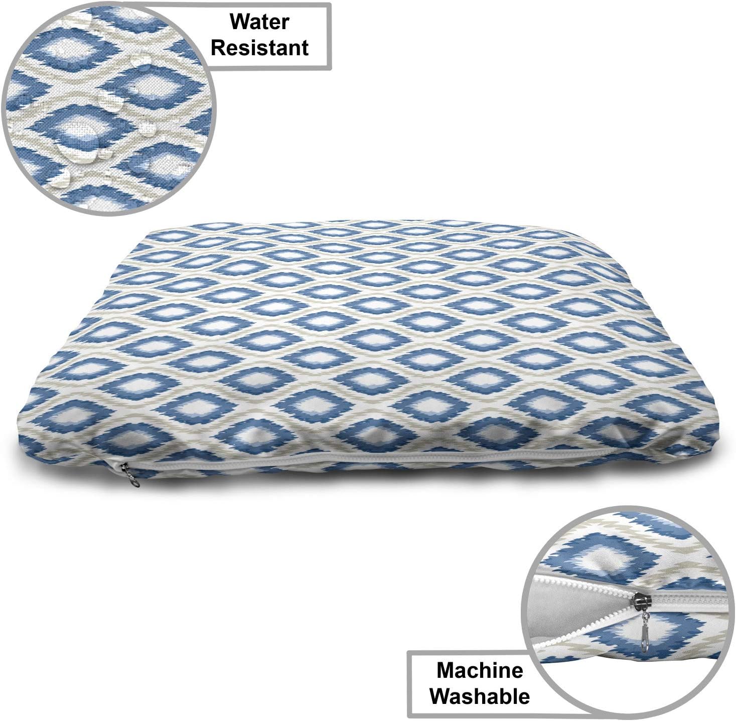 review Lunarable Asian Pet Bed, Abstract Oval Shapes Pattern Backdrop Retro Style Blue Entangled Design, Chew Resistant Pad for Dogs and Cats Cushion with Removable Cover, 24