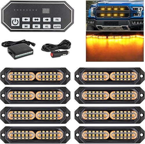 Panel de control de luces estroboscópicas LED para rejilla, 20 modos intermitentes, montaje en superficie, 12 LED, impermeable, mini barra de luz de
