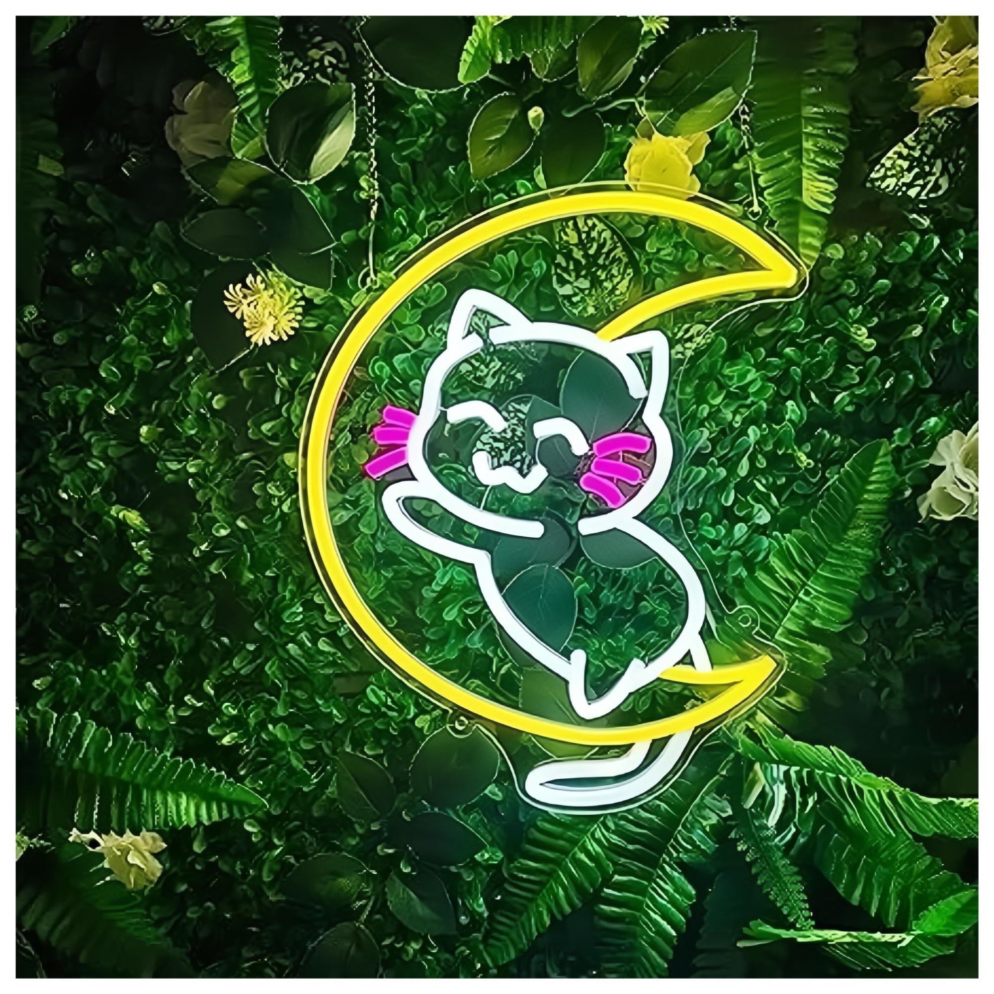 cartelli al neon personalizzati Simpatico Gatto Luna Insegna Al Neon Alimentata Tramite USB Per Bagno Camera Da Letto Famiglia Festa Bar Salone Arredamento Aziendale 28.4cm×33.5cm