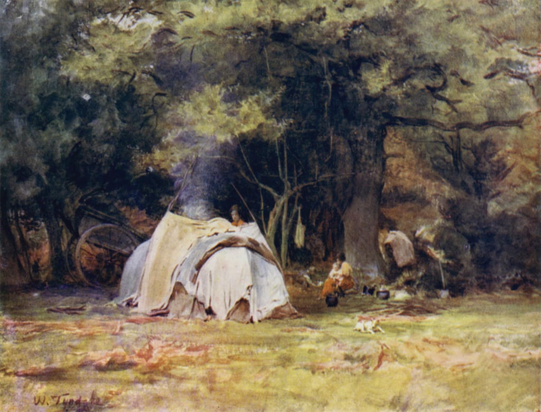 RZHRHJES Vintage Picture Wall Picture Painting Print Poster the New Forest the Gipsy Camp Near the Kennels Between Lyndhurst by Walter Frederick Roofe Tyndale for Office Decor 60x90cm