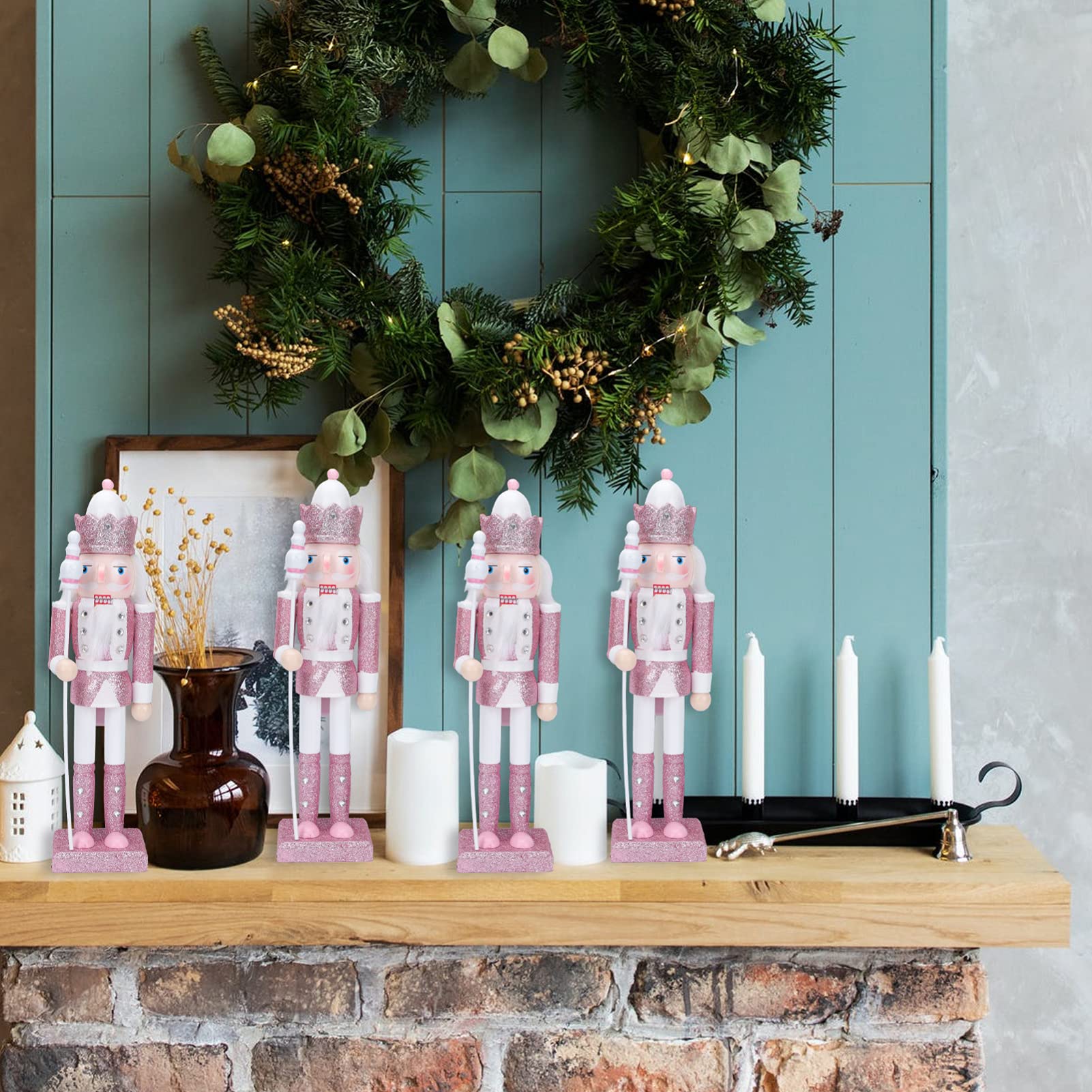 ABOOFAN Christmas Nutcracker Figures 31cm Wooden Pink Nutcracker Ornaments Soldier Figure Decor Christmas Wood Ornaments Christmas Decorations Traditional Wooden Nutcracker