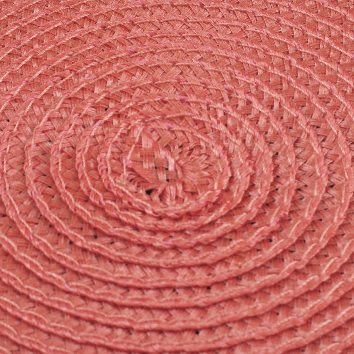 CAIT CHAPMAN HOME COLLECTION Round Braided Woven Polypropylene Plastic Placemats (Coral), Set of 6