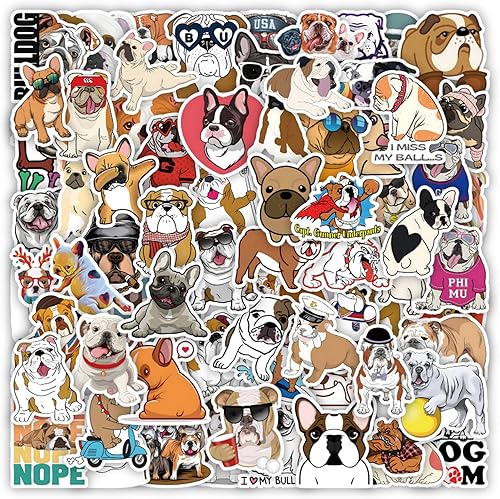 Paquete de 100 calcomanías de Bulldog de vinilo para laptop parachoques botellas de agua teléfono monopatín calcomanías impermeables de regalo para