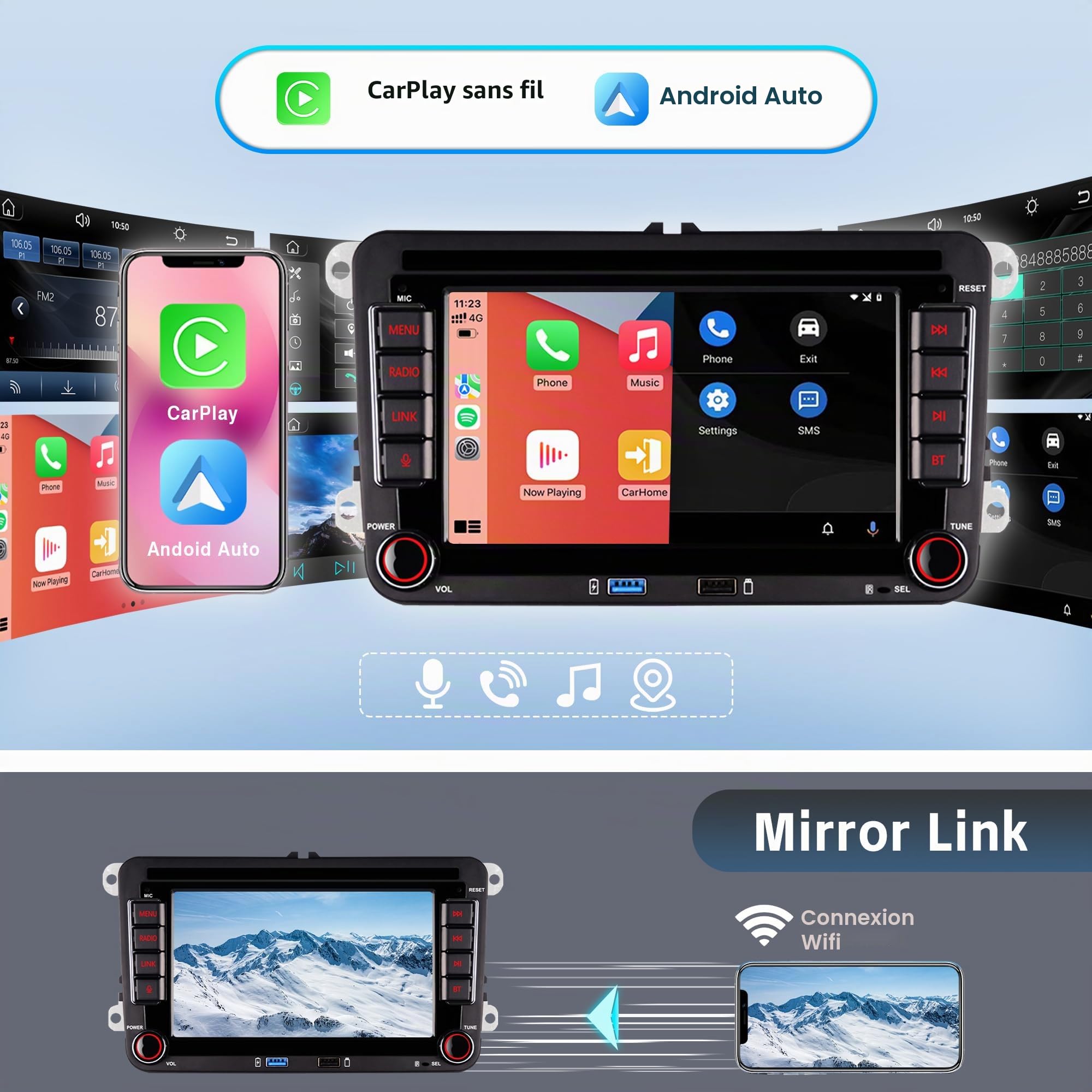 Autoradio pour VW Golf 5 6 MK5 MK6, CarPlay et Android Auto sans Fil, Dab+
