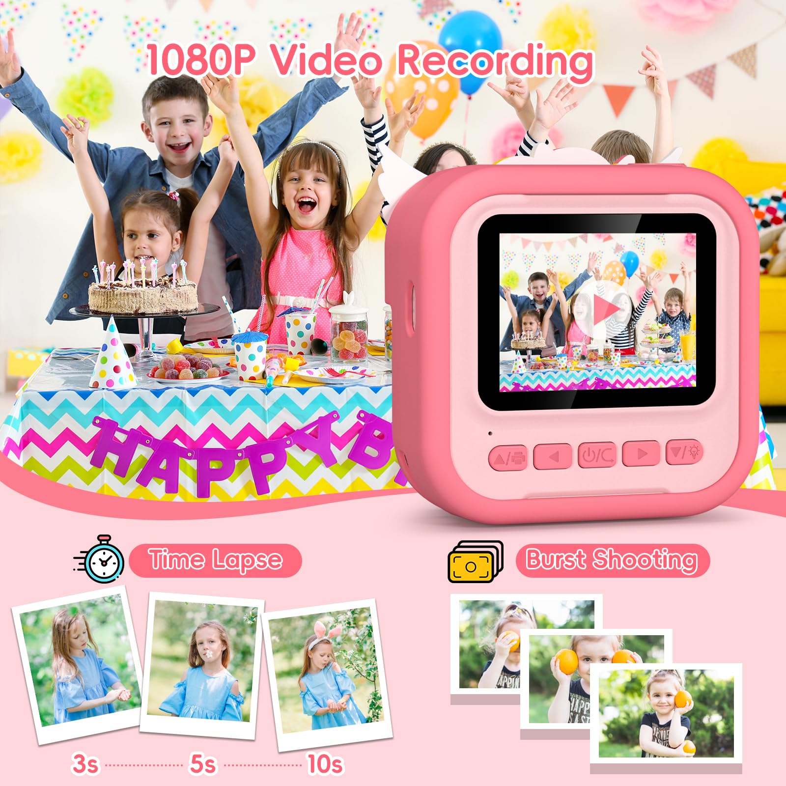Gofunly Macchina Fotografica Bambini Istantanea, 2.4 Pollici Fotocamera Istantanea Bambini con 32GB Scheda, 12MP/1080P Fotocamera per Bambino, Regalo di Compleanno per Bambini dai 3-12 Anni